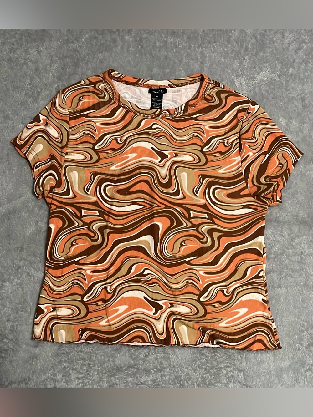 Rue21 Women’s XL Swirl Print Ribbed Crop Top Orange Brown – Good Used Condition